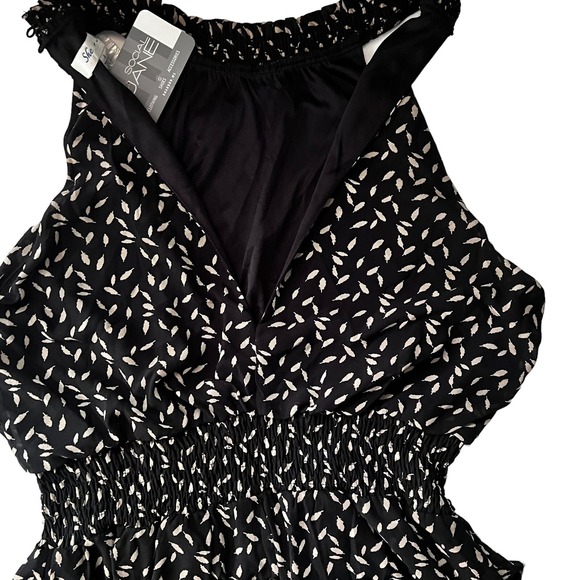She & Sky Women Size Large Black Taupe Leaf Print Halter Romper Coquette Classic - Picture 4 of 8